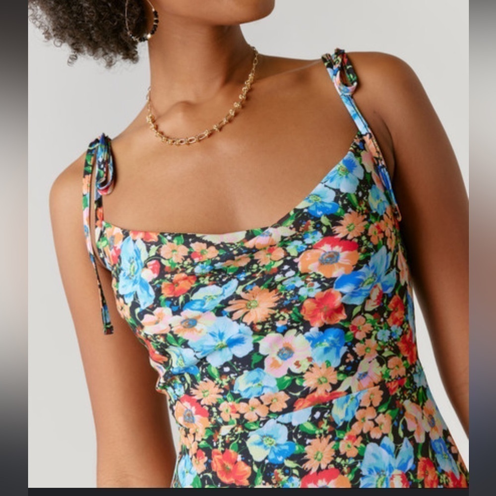 Rolla Coaster Floral Tie Strap Cowl Neck Slip Dress Small
